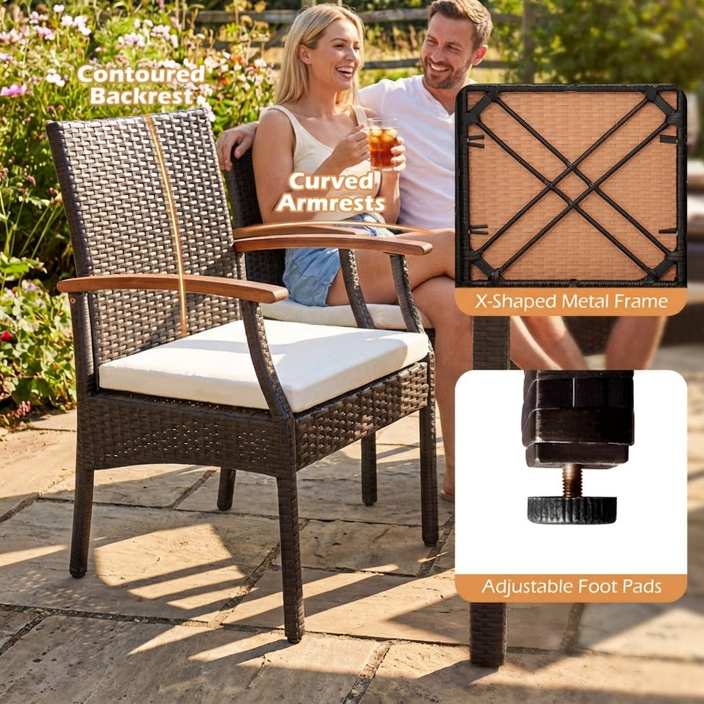 Biotree Patio Wicker Chair Set of 2 with Soft Zippered Cushion Stackable Patio Chair for Garden BackyardMix brown