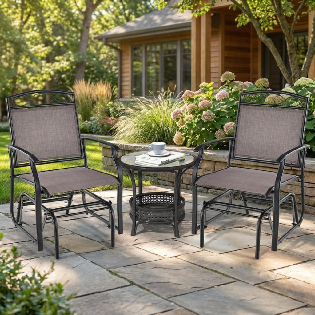 Biotree Set of 2 Outdoor Metal Glider Armchairs with Weather Stackable Patio Chair for Garden Backyardresistant Fabric