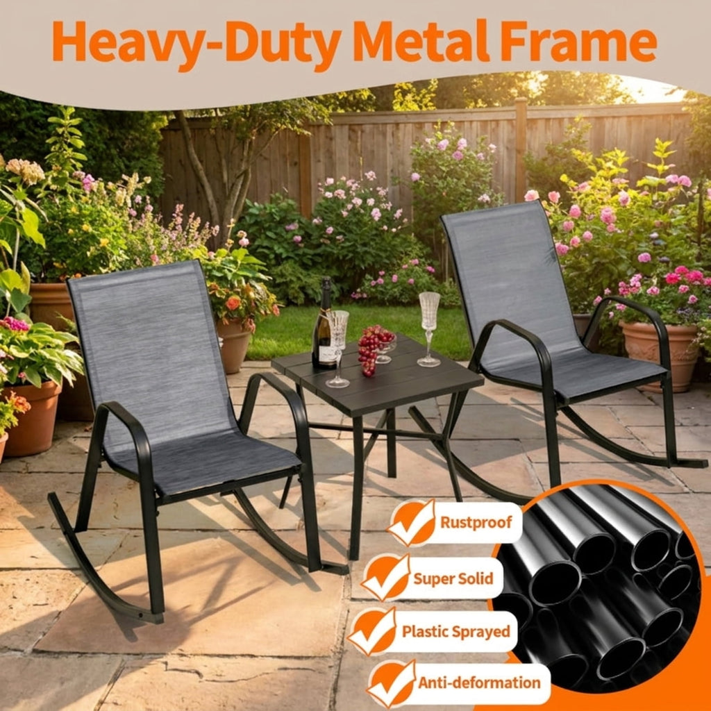 Biotree Set of 2 Metal Patio Rocking Chair with Breathable Seat Fabric Stackable Patio Chair for Garden BackyardGray