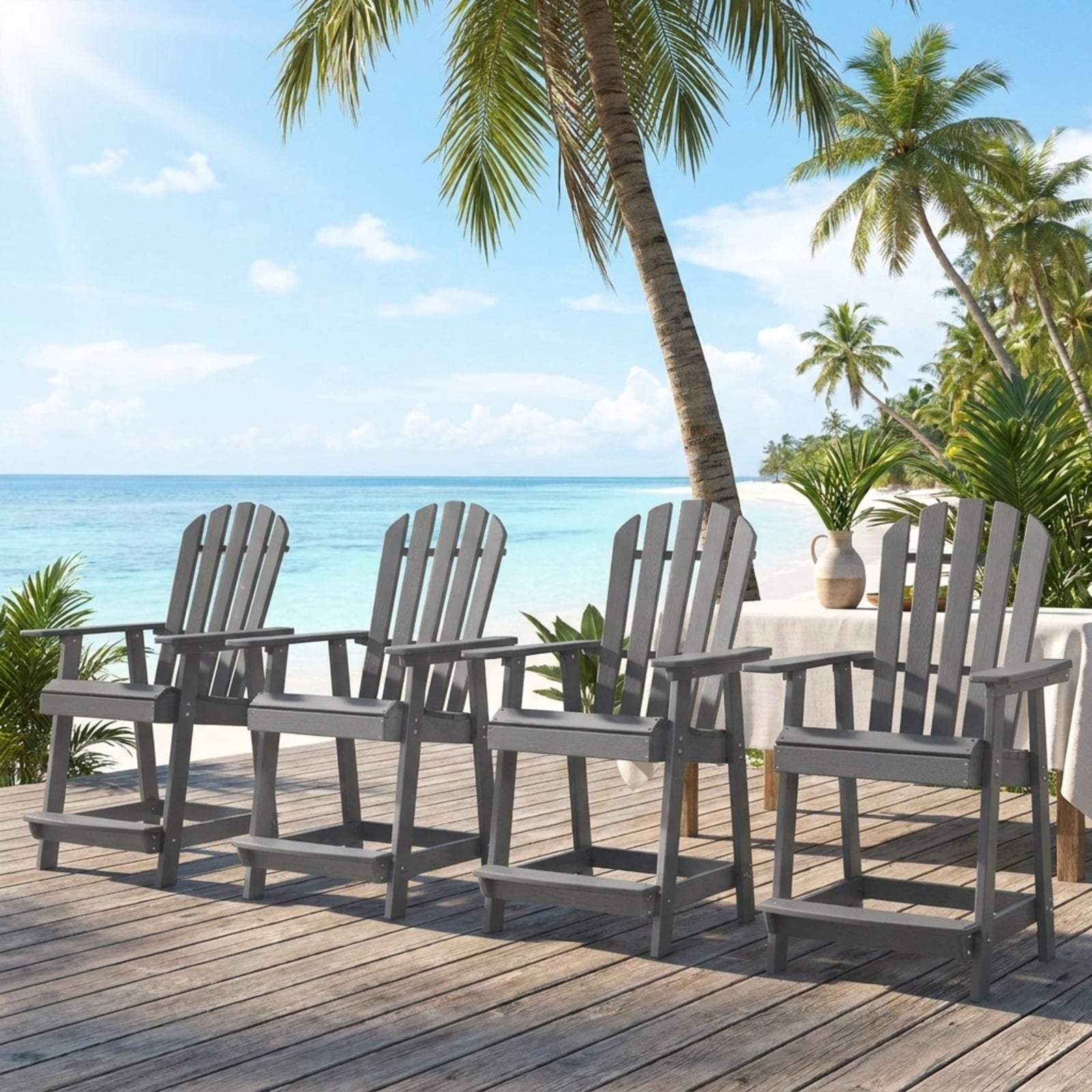 Biotree HDPE Patio Chair with Armrest and Footrest for Indoor Outdoor Stackable Patio Chair for Garden BackyardGray