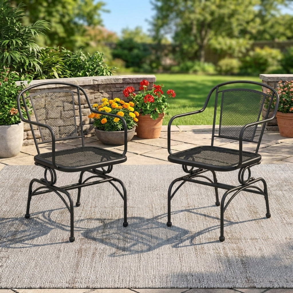 Biotree Outdoor Rocking Chair Set of 2 with Mesh Backrest and Seat for Yard Stackable Patio Chair for Garden BackyardBlack