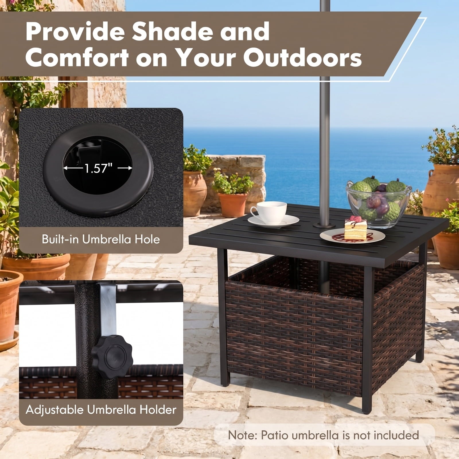 Biotree Outdoor Patio Rattan Wicker Steel Side Deck Table, Mix Brown