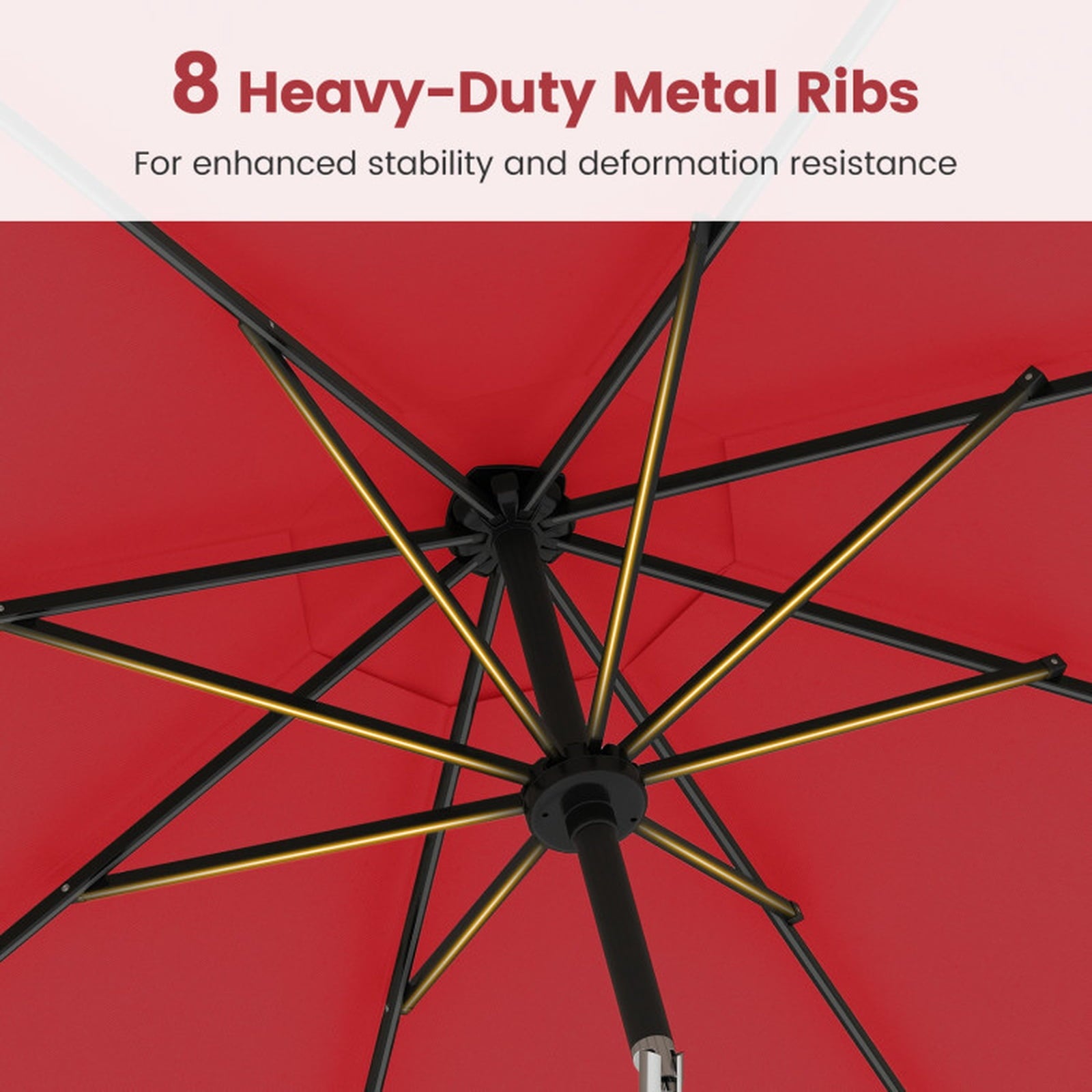 Biotree 10 ft Market Patio Umbrella with Crank and Tilt, 8 Sturdy Ribs, Vented Canopy - Red for Backyard