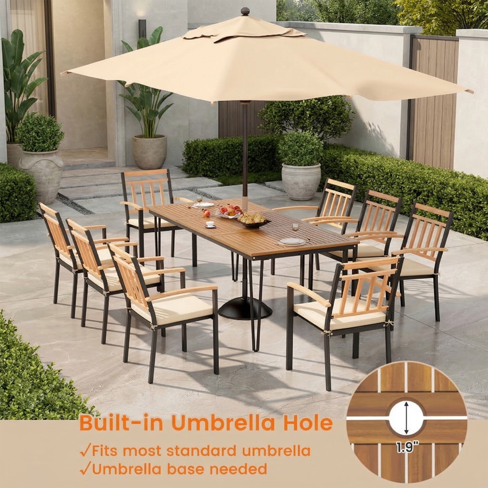 Biotree 9-Piece Patio Dining Set Acacia Table and 24 In Chairs