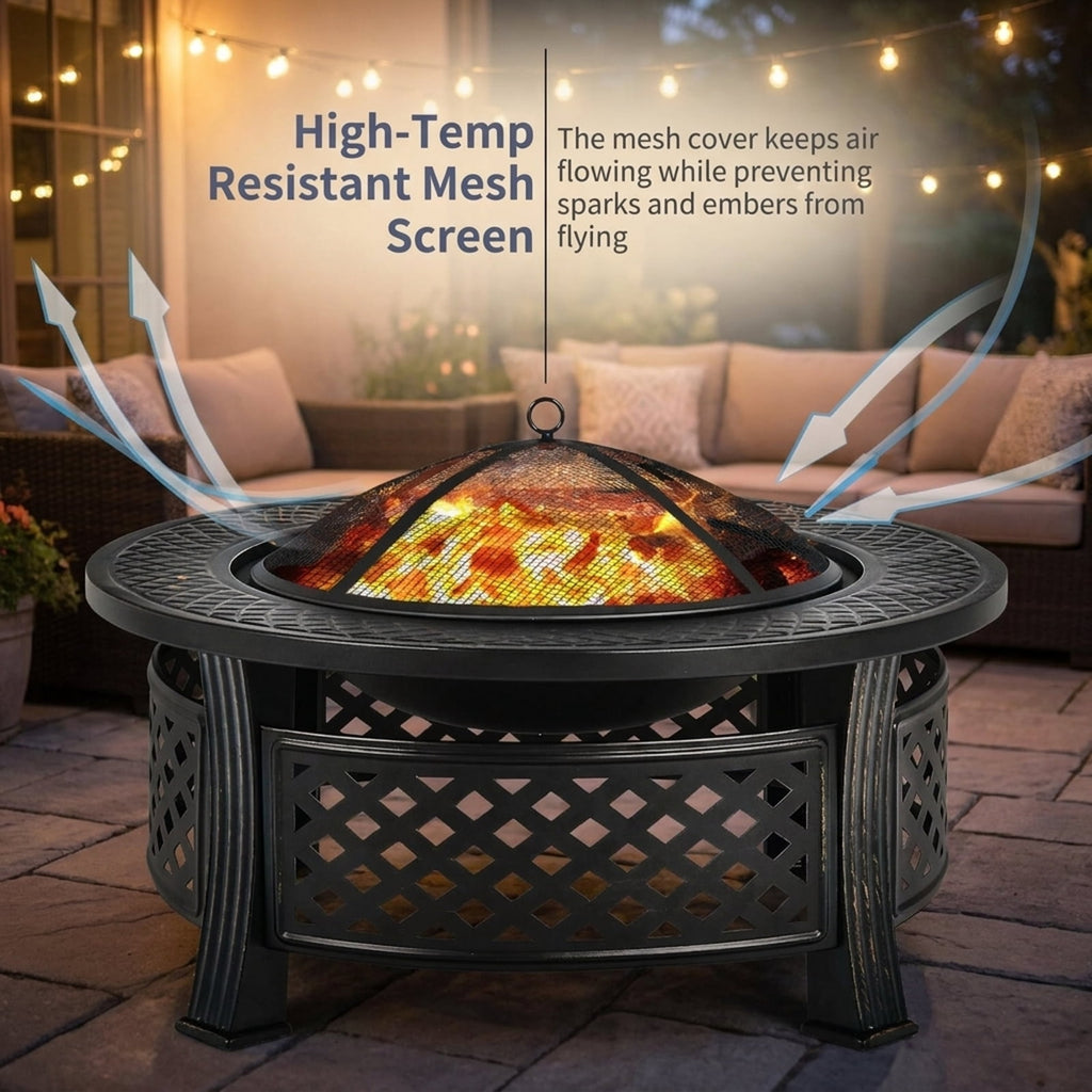 Biotree Outdoor Fire Pit with BBQ Grill and High for Outdoor Patio Backyard Garden Camping, Black