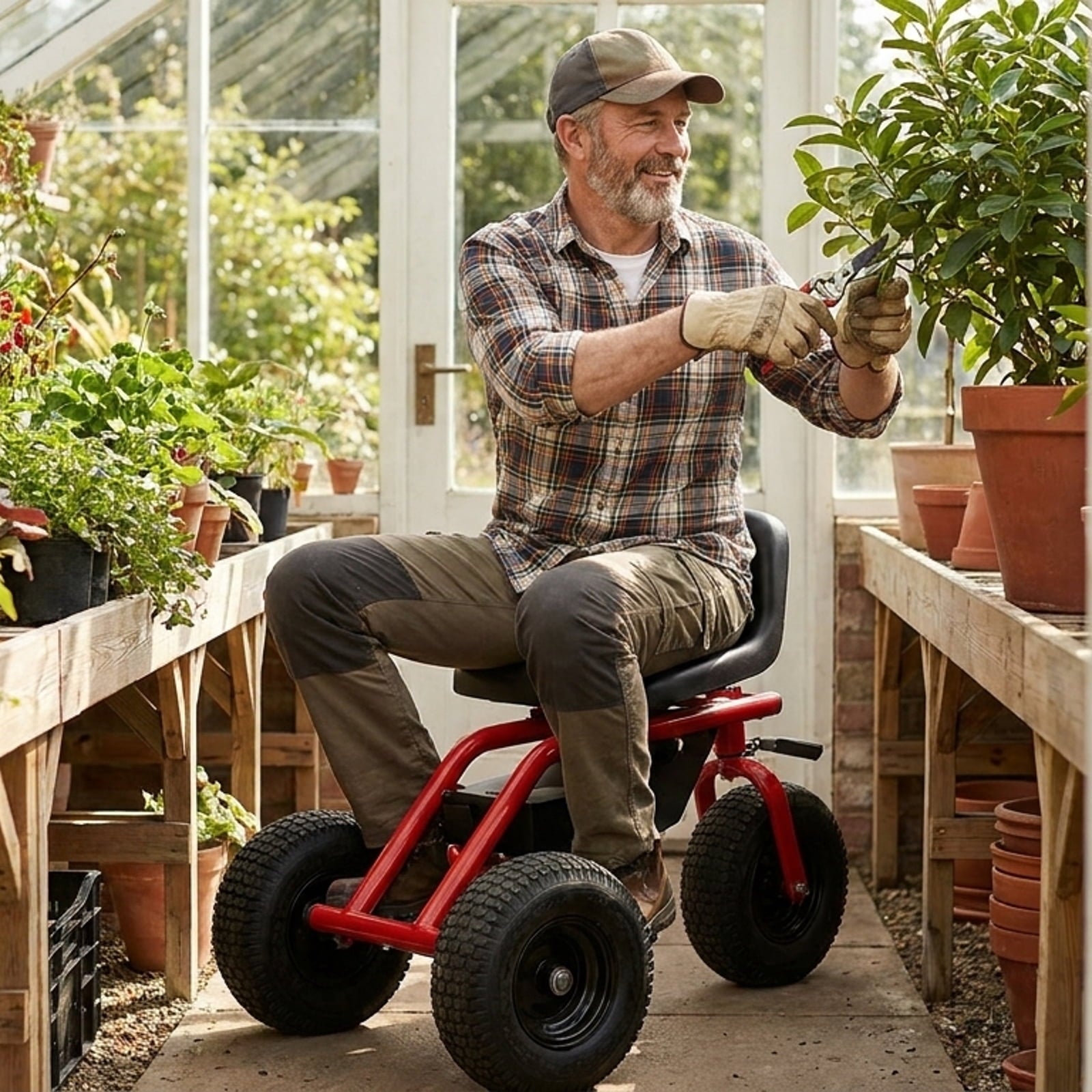 Biotree Garden Rolling Workseat with 360¡ã Swivel Seat and Adjustable Height for Garden Yard Lawn Work Outdoor, Red