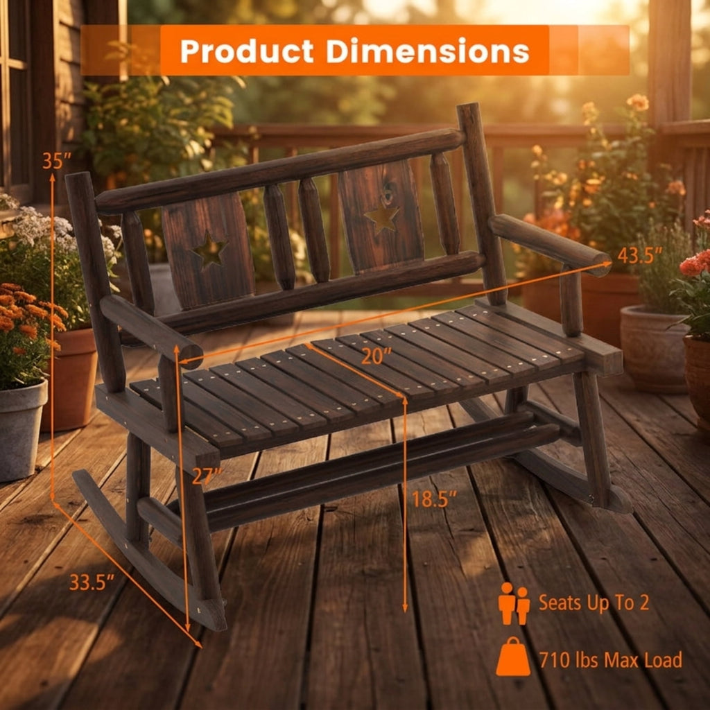 Biotree Patio Rocking Bench Double Rocker Chair with Ergonomic Seat 2-Person Loveseat Stackable Patio Chair for Garden BackyardRustic Brown