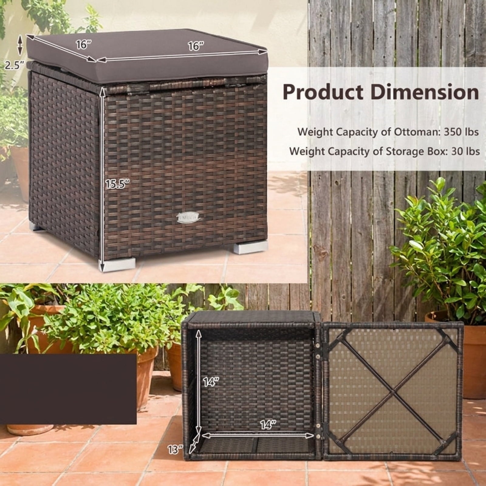 Biotree 2 Pieces Patio Ottoman with Removable Cushions Stackable Patio Chair for Garden BackyardGray