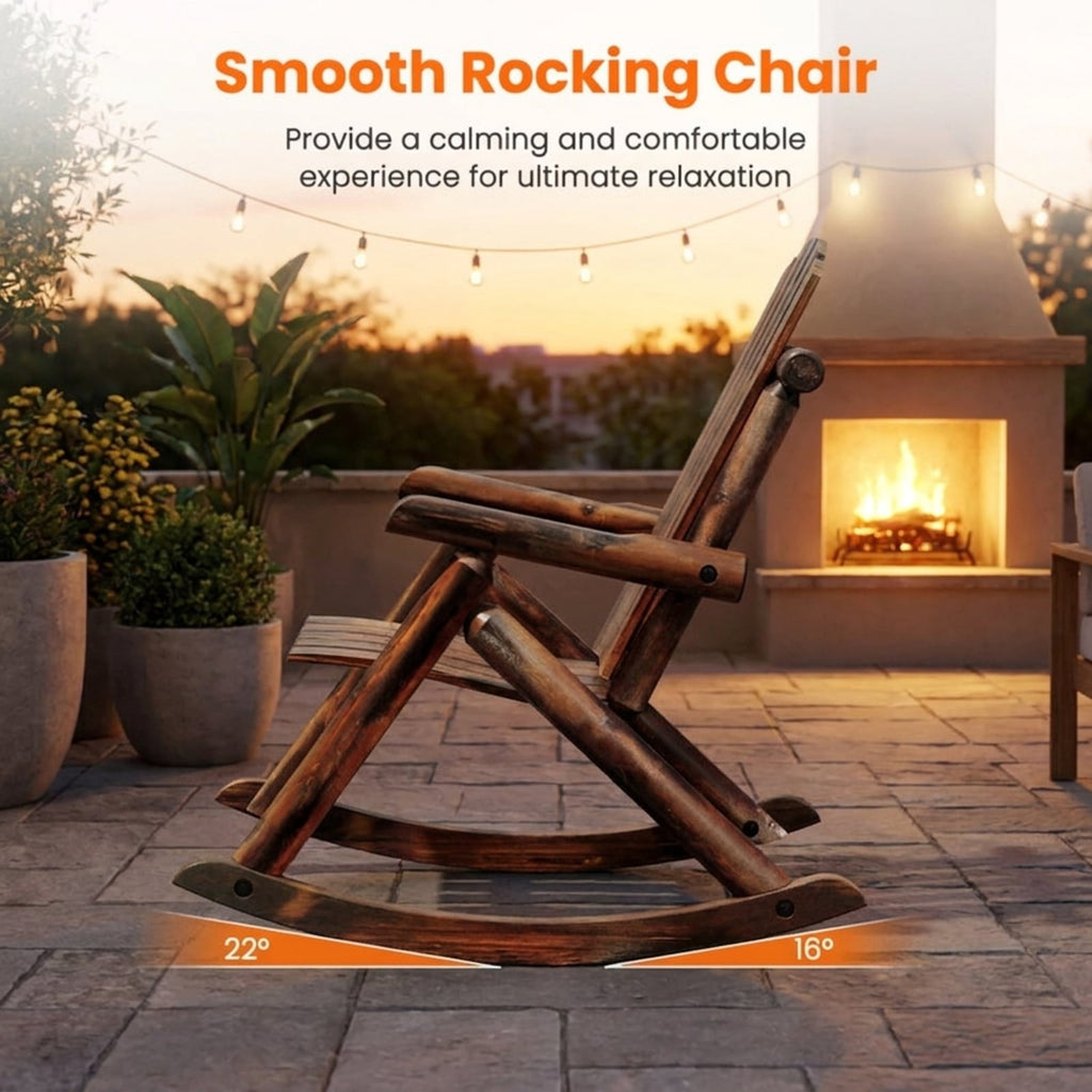 Biotree Outdoor Adirondack Rocking Chair for Adults Solid Wood Porch Rocker Stackable Patio Chair for Garden BackyardBrown