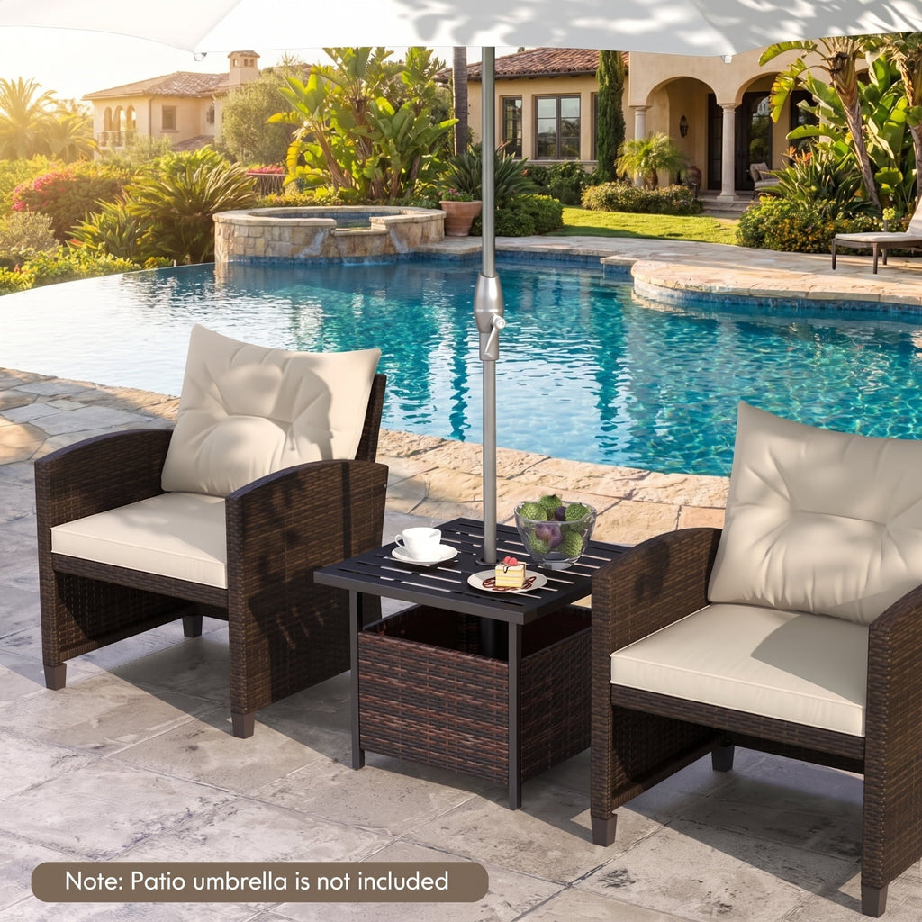Biotree Outdoor Patio Rattan Wicker Steel Side Deck Table, Mix Brown