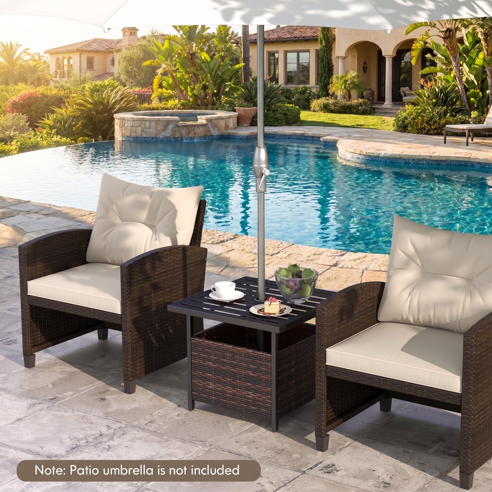Biotree Outdoor Patio Rattan Wicker Steel Side Deck Table, Mix Brown