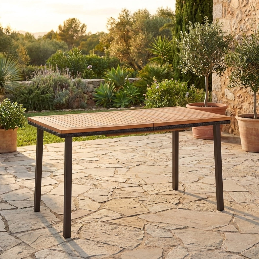 Biotree 55 Inch Patio Acacia Dining Table with Umbrella Hole, Black