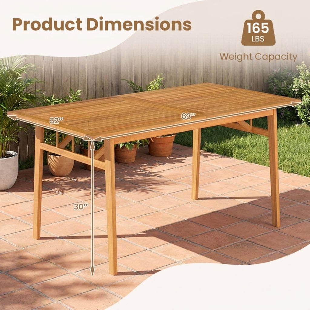 Biotree 63-Inch Outdoor Wooden Dining Table with Umbrella Hole and Stable Base, Natural