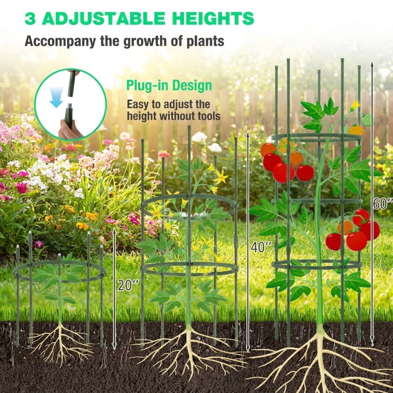 Biotree 3 Pack 60 inch Adjustable Tall Plant Support Trellis for Climbing Plants for Indoor Outdoor Patio Balcony Garden, Green