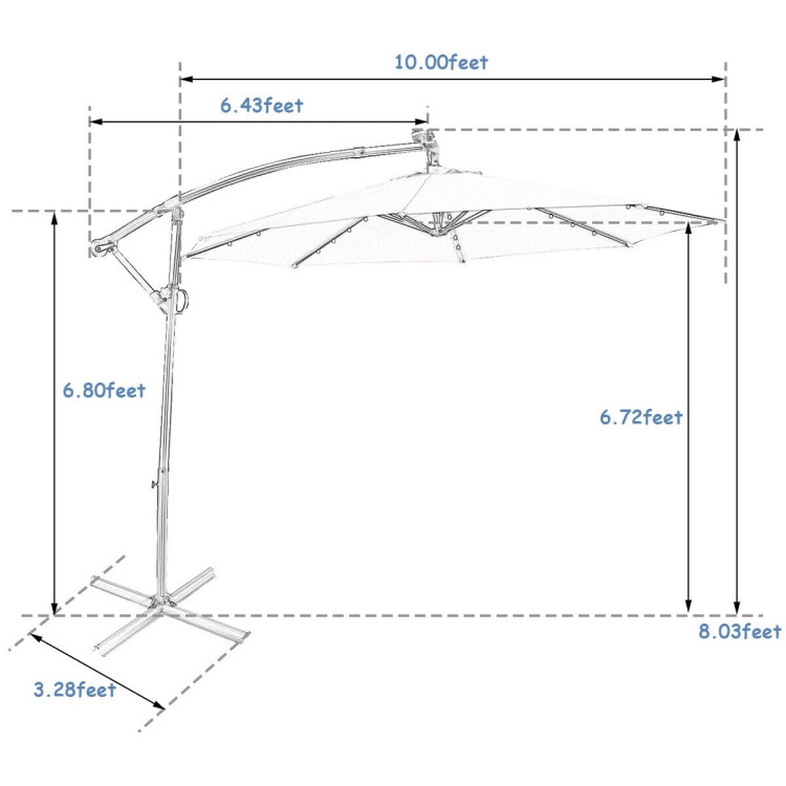Biotree 10 ft 360¡ã Rotation Solar Powered LED Patio Offset Umbrella-Blue Outdoor Backyard Hanging Deck