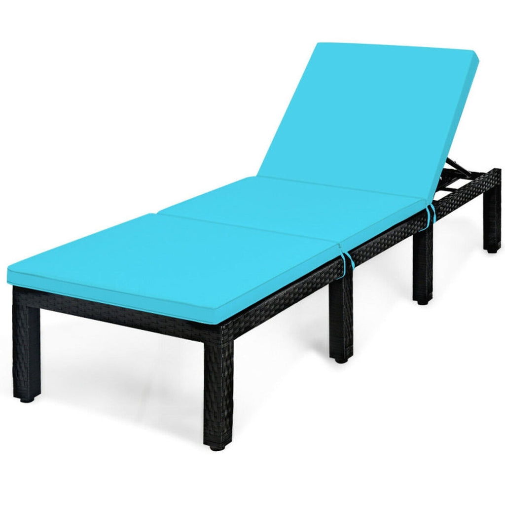 Biotree Patio Rattan Cushioned Height Adjustable Lounge Chair Stackable Patio Chair for Garden BackyardBlue