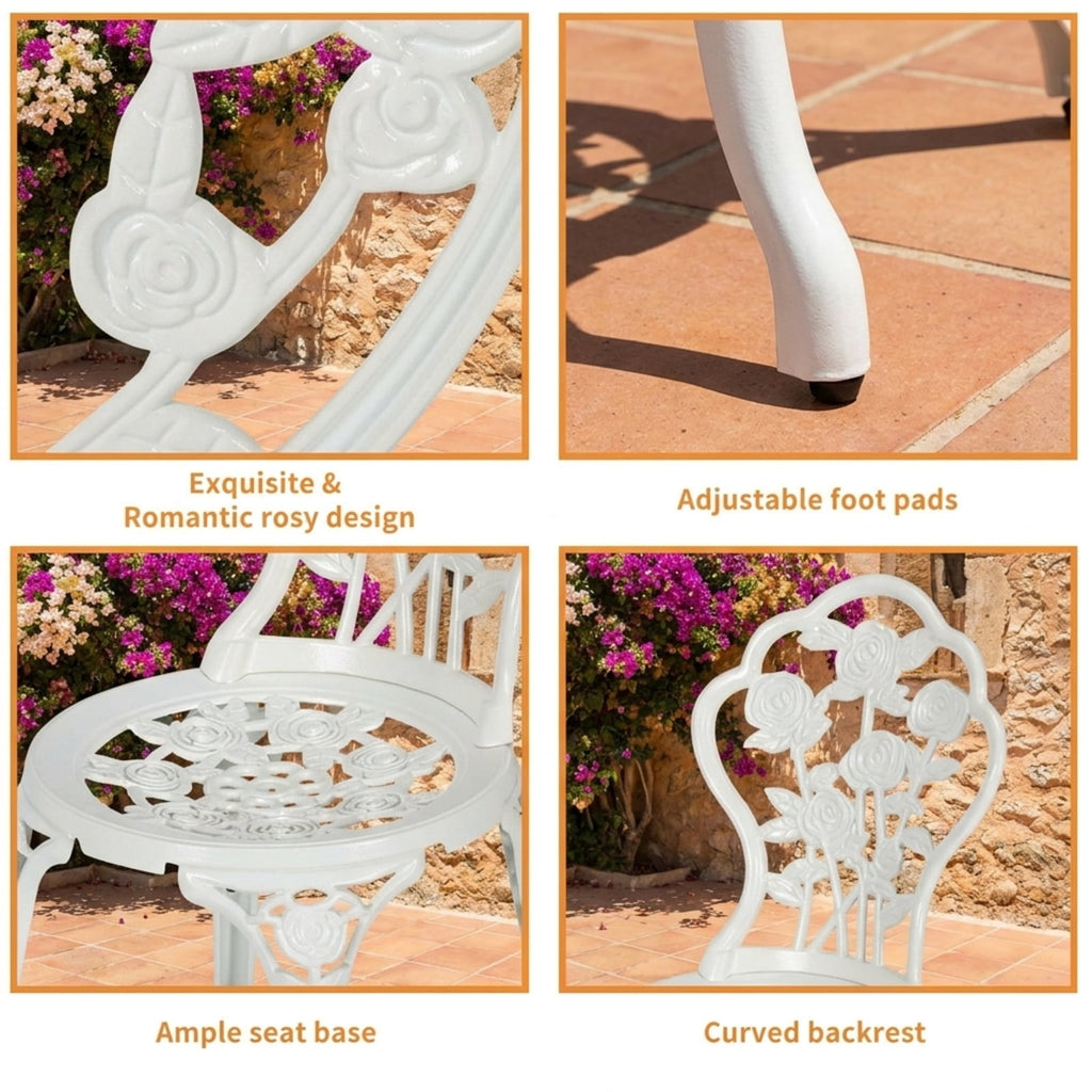Biotree Outdoor Cast Aluminum Patio Furniture Set with Rose Design Outdoor Conversation Set for Garden Backyard PorchWhite