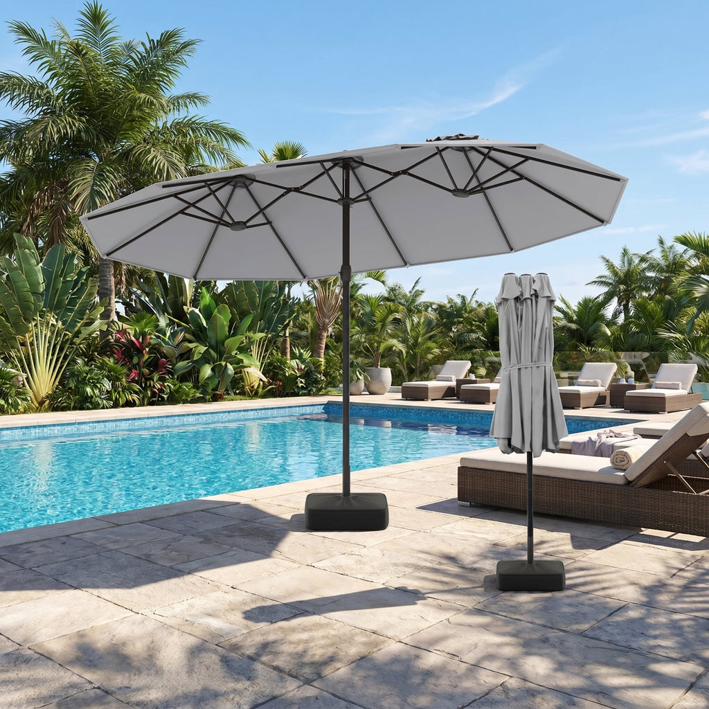 Biotree 15 ft Double-Sided Twin Patio Umbrella Crank Tilt Outdoor Shade - Gray - UV Protection with Cross Base
