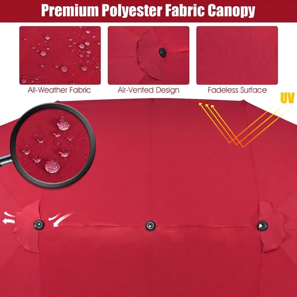 Biotree 15 ft Double-Sided Twin Patio Umbrella Crank Tilt Outdoor Shade - Red - UV Protection with Cross Base