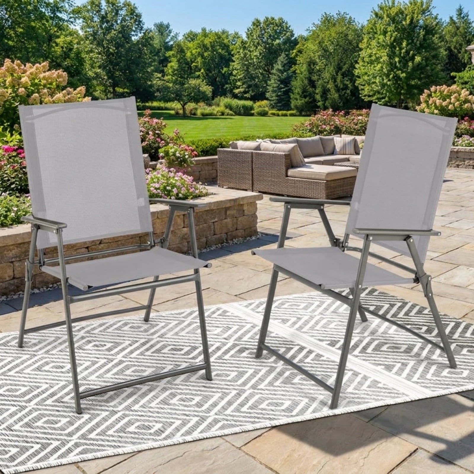 Biotree Set of 4 Patio Folding Chair Set with Rustproof Metal Frame Stackable Patio Chair for Garden BackyardGray