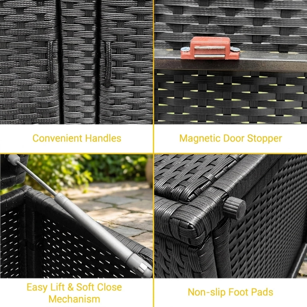 Biotree 88 Gallon Garden Patio Rattan Storage Container Box Outdoor Waterproof for Patio Deck Garden Cushions, Black