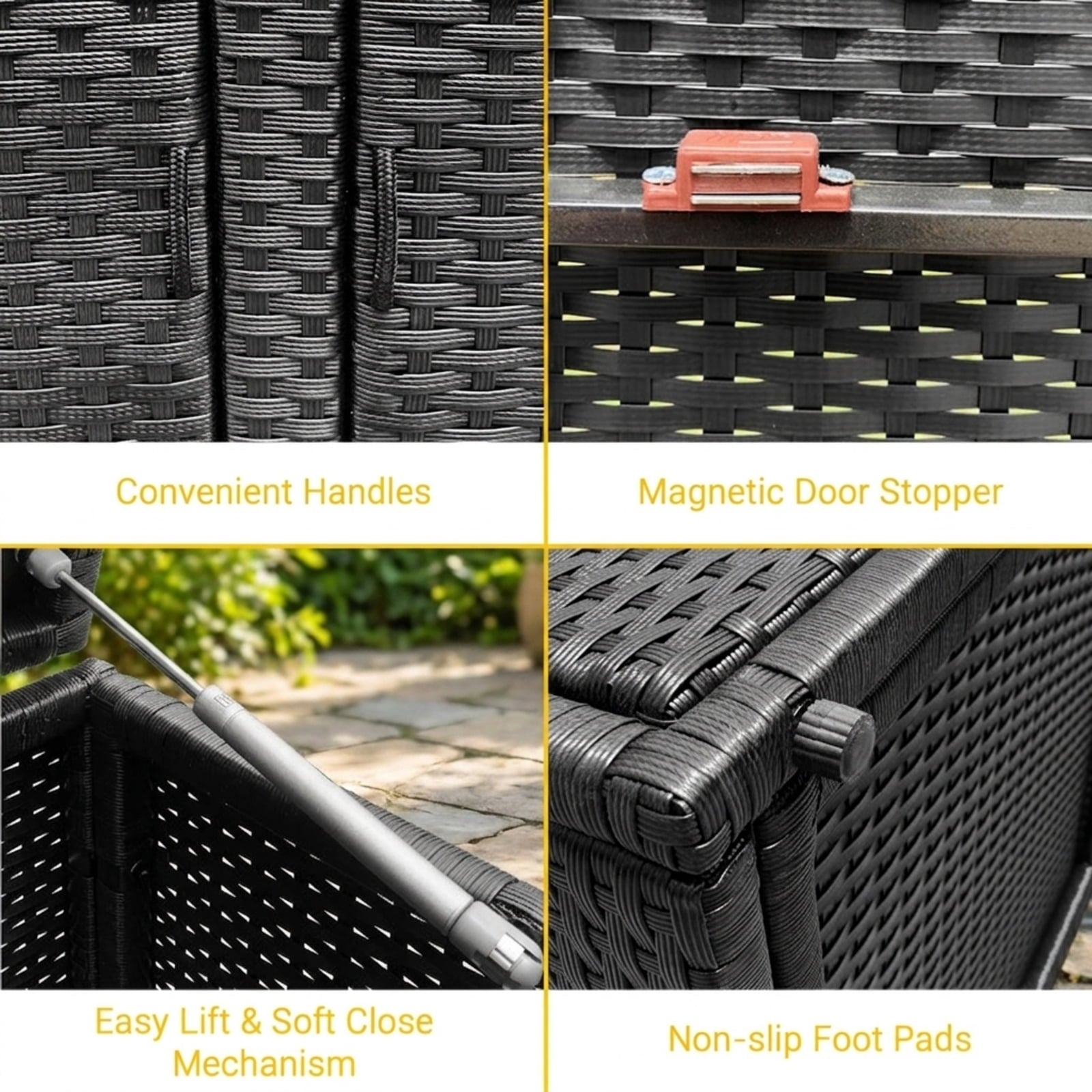Biotree 88 Gallon Garden Patio Rattan Storage Container Box Outdoor Waterproof for Patio Deck Garden Cushions, Black