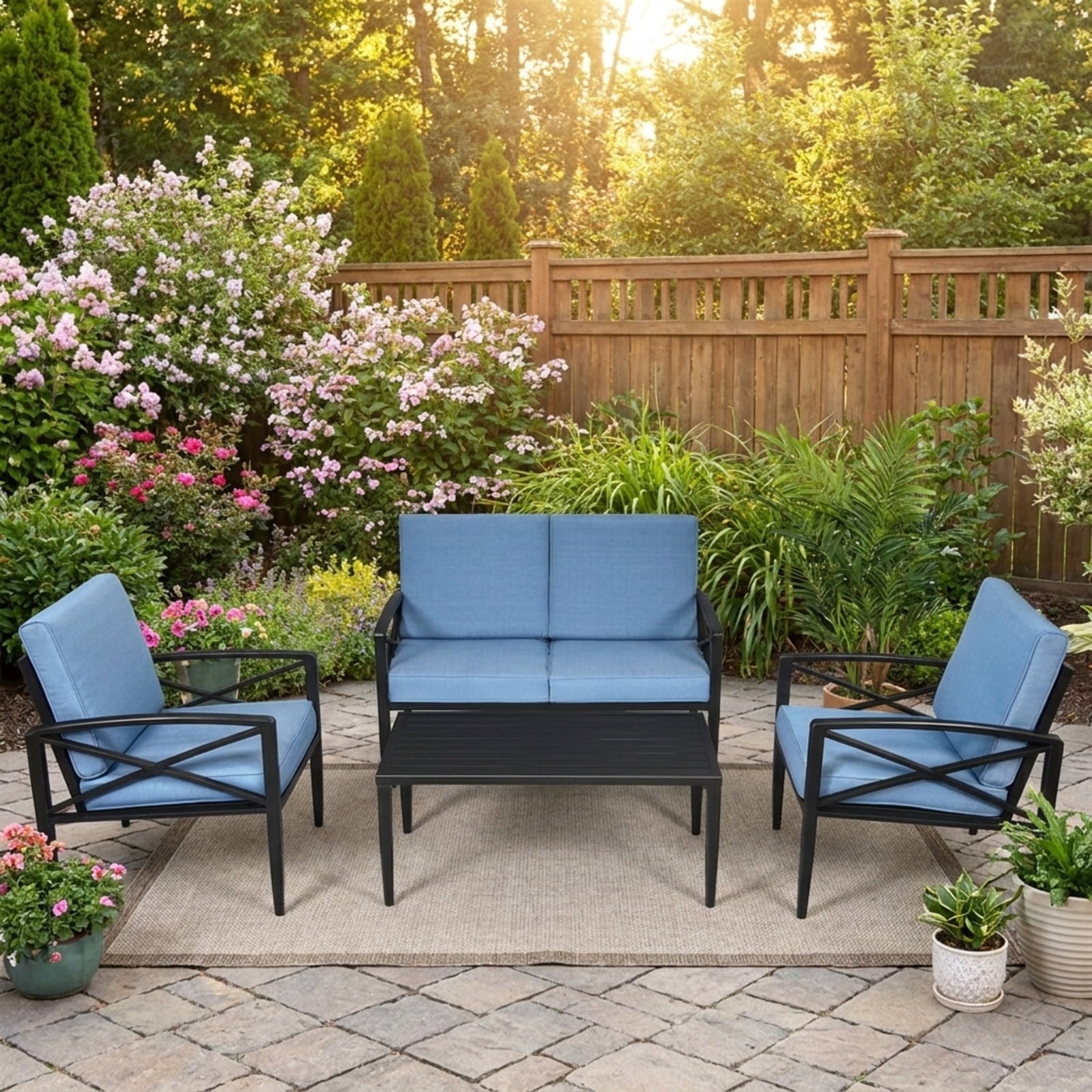 Biotree 4 Pieces Patio Furniture Set Aluminum Frame Cushioned Sofa Outdoor Conversation Set for Garden Backyard Porch
