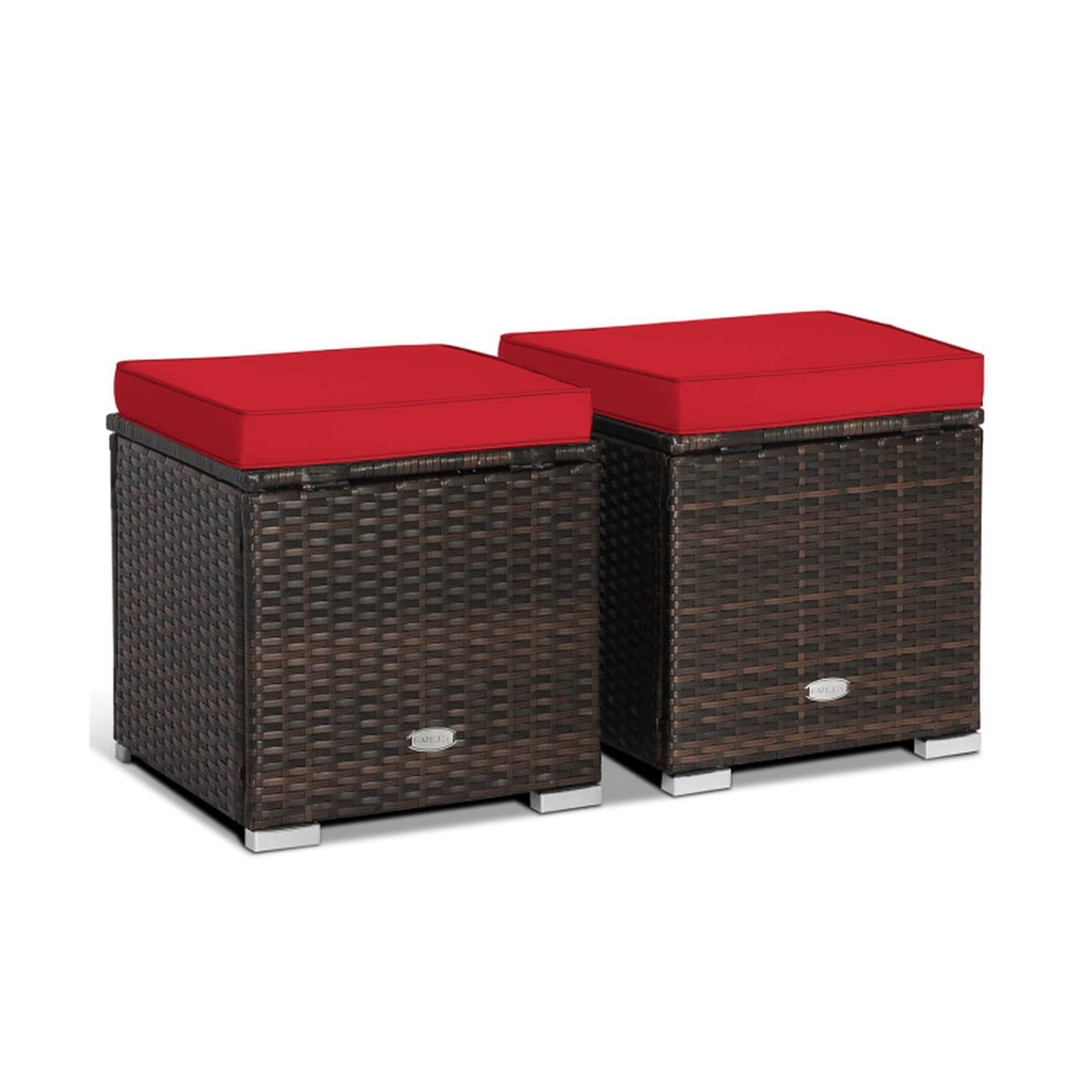 Biotree 2 Pieces Patio Ottoman with Removable Cushions Stackable Patio Chair for Garden BackyardRed