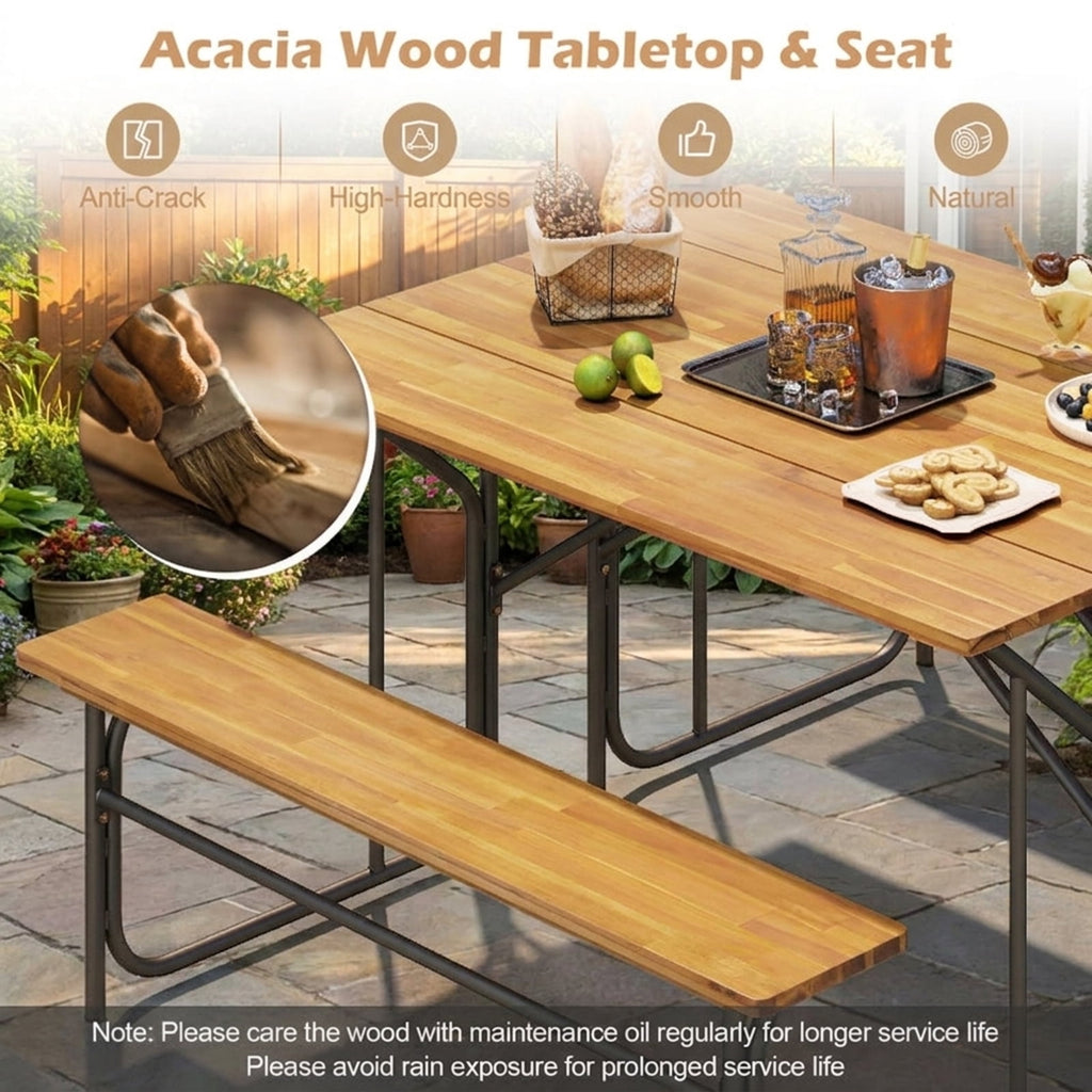 Biotree Acacia Wood Patio Table Bench for 2 People One-Side Picnic Table, Black