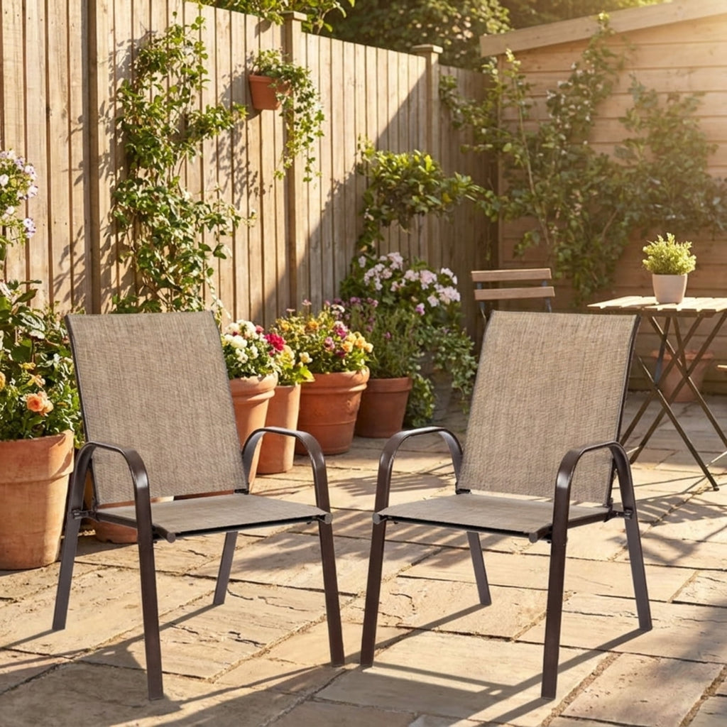 Biotree 2 Pcs Patio Chairs Outdoor Dining Chair with Armrest Stackable Patio Chair for Garden BackyardGray
