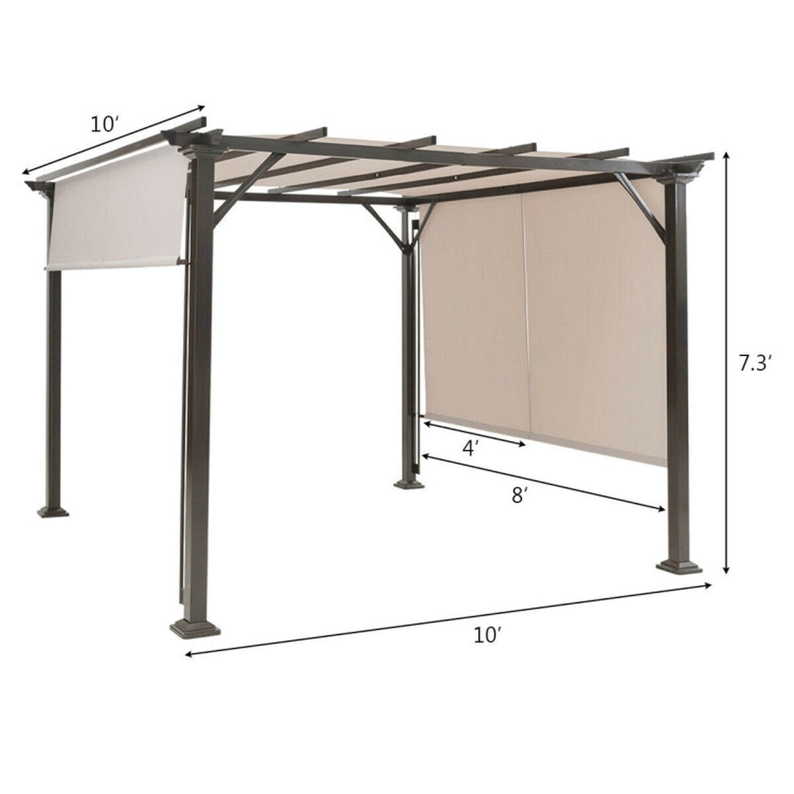 Biotree 10 x 10 Ft Outdoor Pergola Gazebo with Dual Retractable Canopy, Powder-Coated Steel Patio Shelter for Backyard and Poolside, Beige