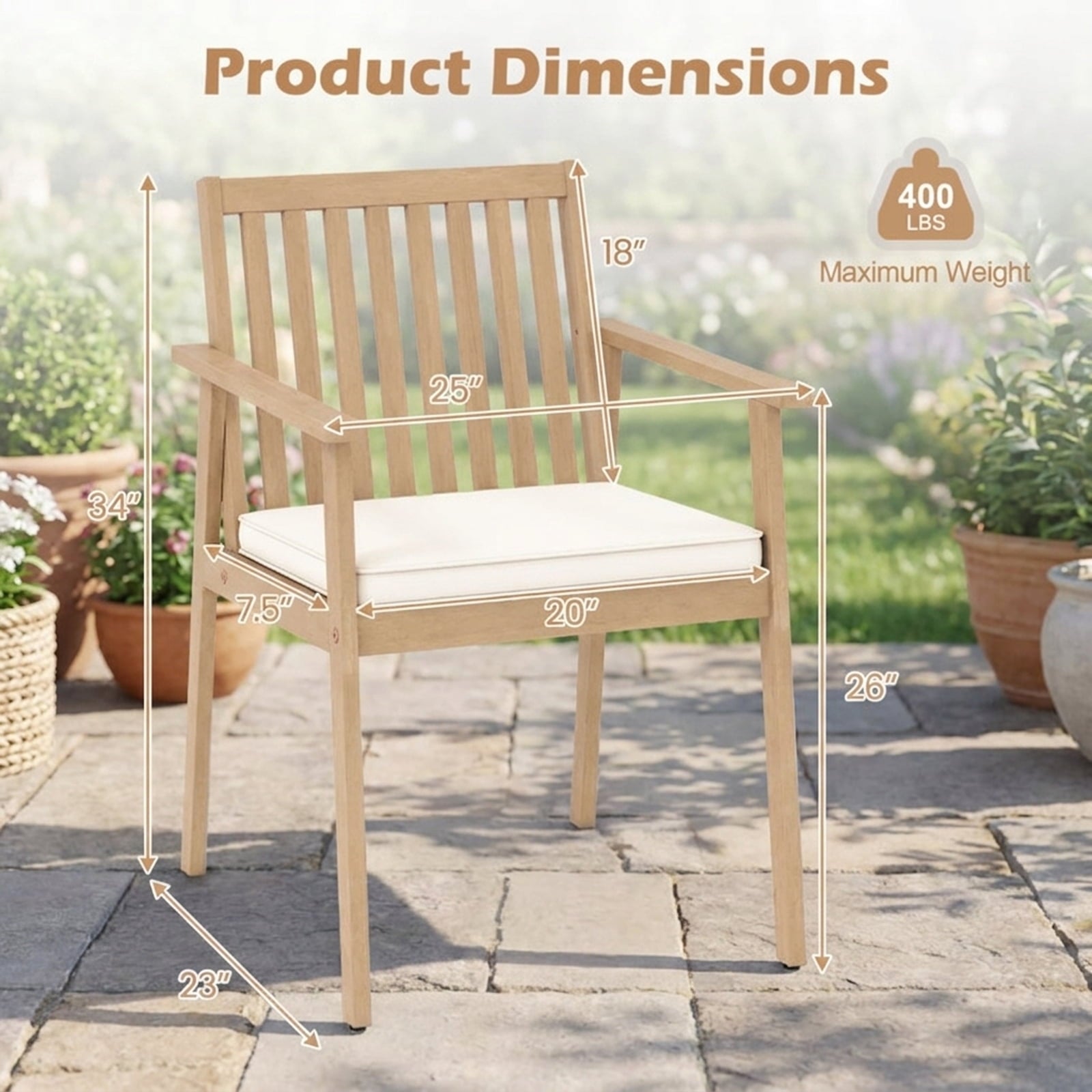 Biotree 2 Pieces Patio Dining Chairs Outdoor Acacia Wood Chairs with Removable Padded Cushion Stackable Patio Chair for Garden BackyardOak