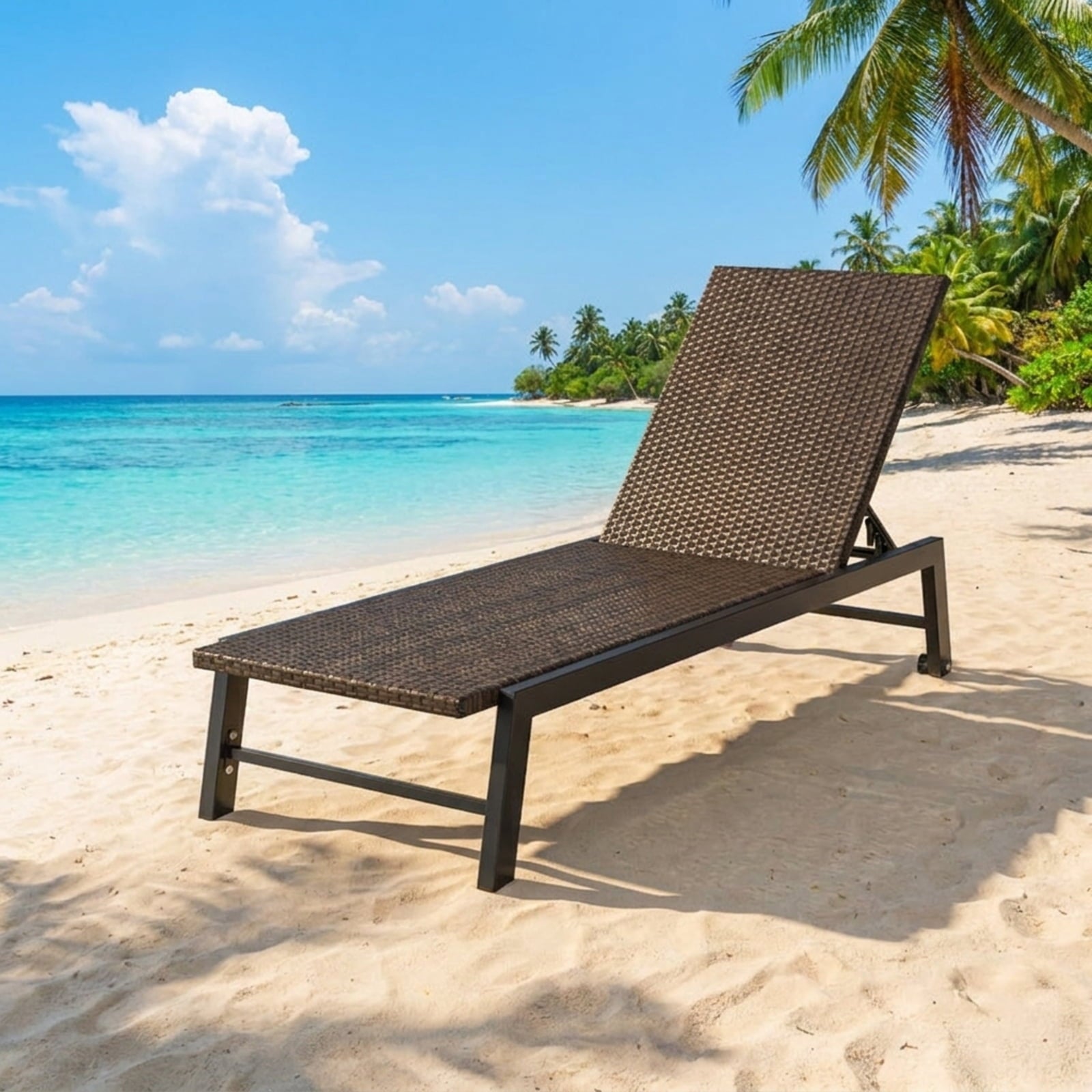 Biotree Patio PE Rattan Chaise Lounge with 5-Level Backrest and Wheels Stackable Patio Chair for Garden BackyardBrown