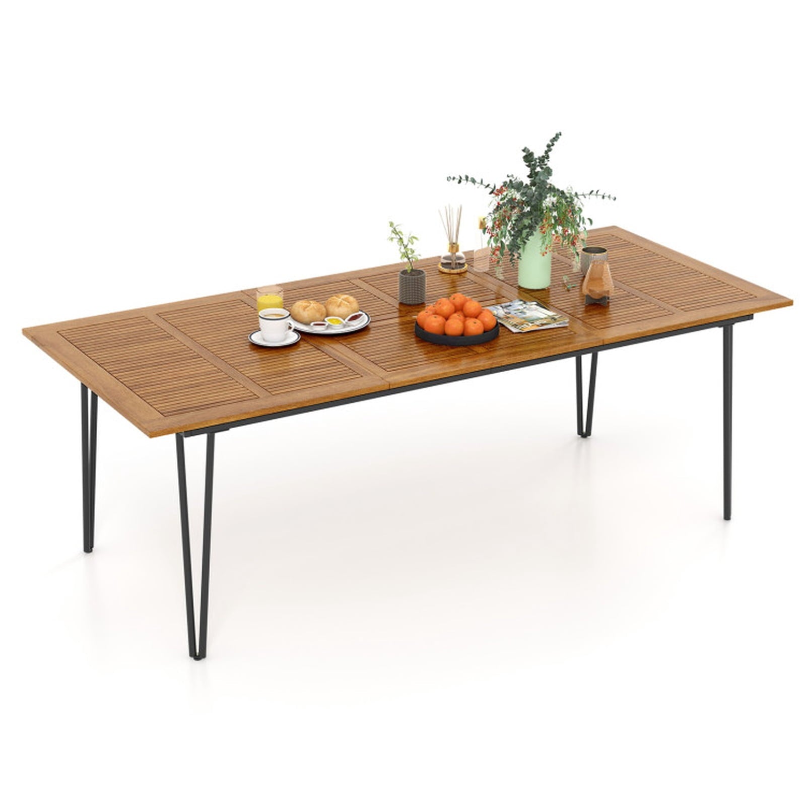 Biotree 86.5 Inch Rectangular Patio Dining Table for 8 with Acacia Wood Tabletop and Umbrella Hole-86.5 inches, Natural