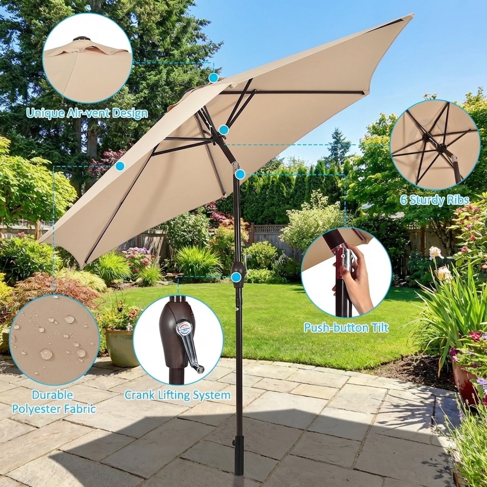 Biotree 10 Feet Outdoor Patio Umbrella with Tilt Adjustment and Crank-Beige Deck Garden Pool Outdoor Living