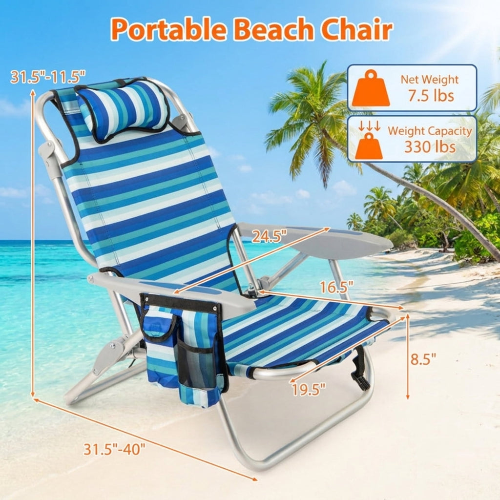 Biotree Set of 1 Folding Beach Chair for Adults with 4-Position Adjustable Backrest Stackable Patio Chair for Garden BackyardBlue