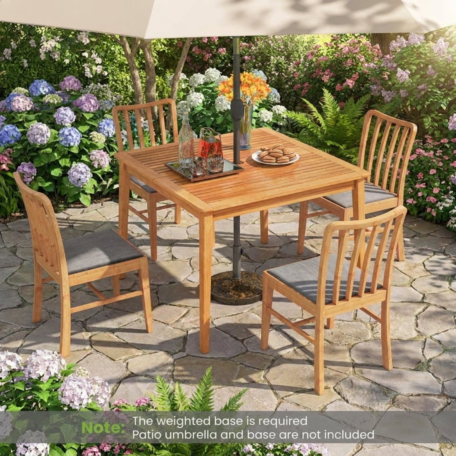 Biotree 40 Inch Acacia Wood Dining Square Bistro Table with 1.96 Inch Umbrella Hole, Natural