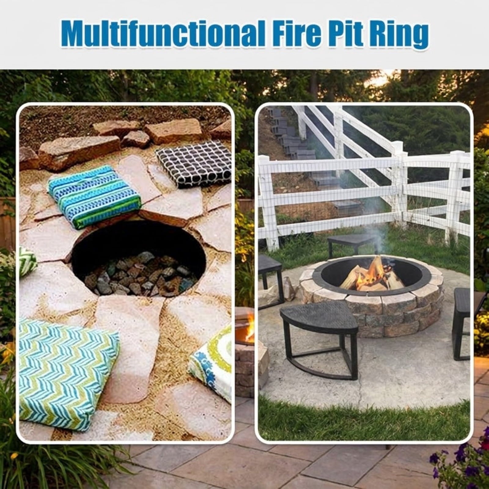 Biotree 36 inch Round Steel Fire Pit Ring Line for Outdoor Backyard for Outdoor Patio Backyard Garden Camping, Black