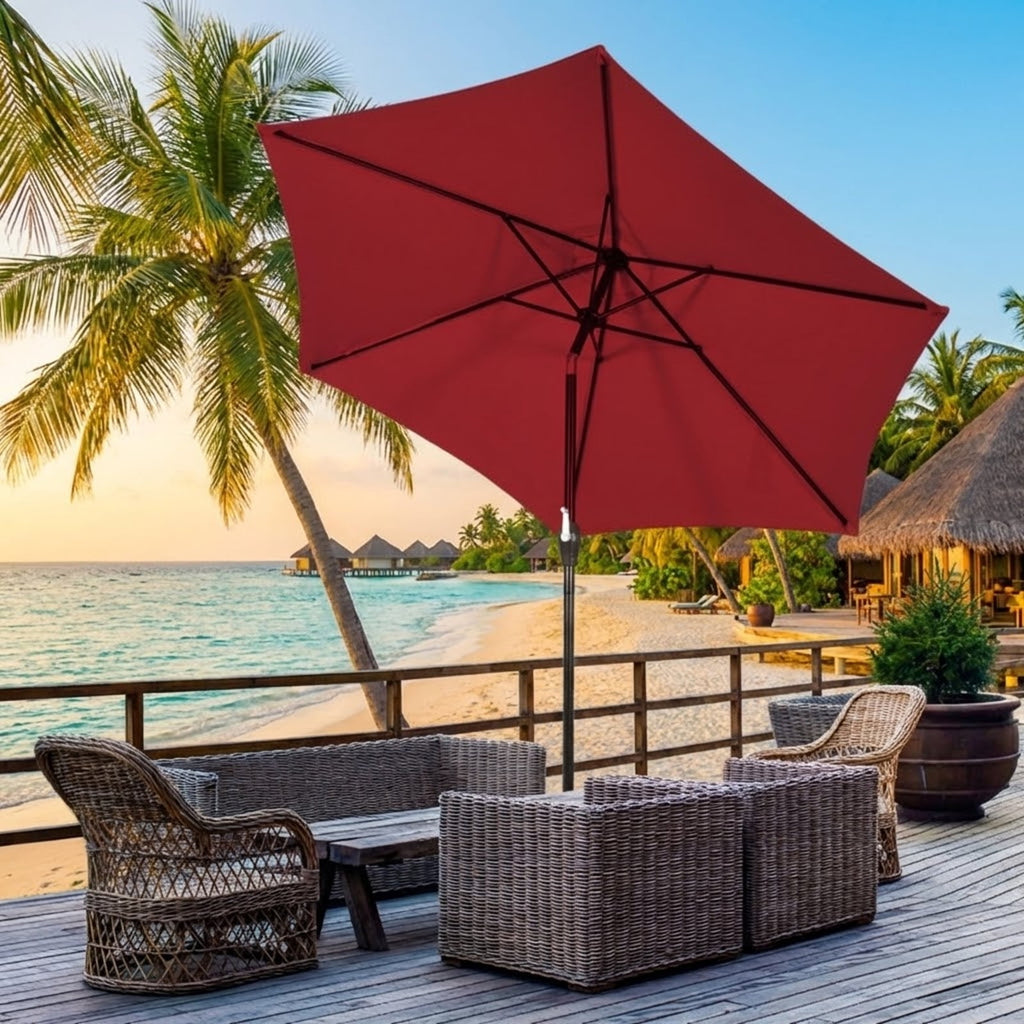 Biotree 10 Feet Outdoor Patio Umbrella with Tilt Adjustment and Crank-Dark Red Beige/Dark Red/Tan/Orange/Blue/Gray/Navy