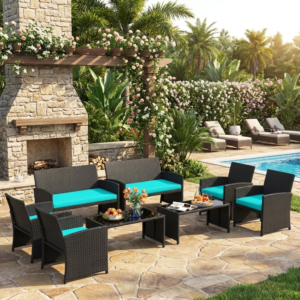 Biotree 4 Pieces Patio Furniture Set with Tempered Glass Tabletop and Removable Cushion Outdoor Conversation Set for Garden Backyard PorchTurquoise