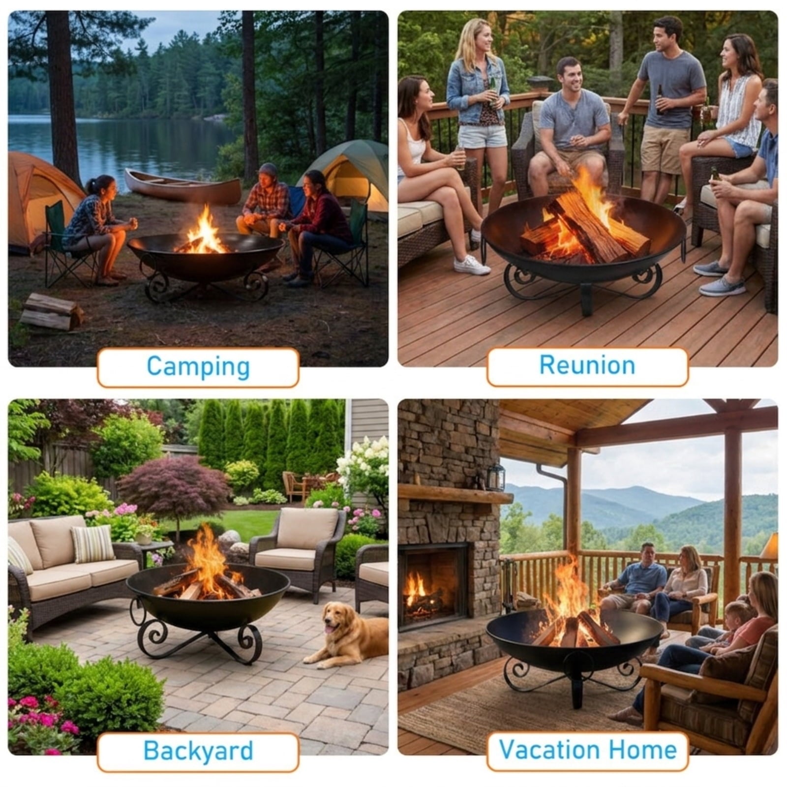 Biotree 24 Inch Heavy-Duty Metal Fire Pit Bowl Outdoor Wood for Outdoor Patio Backyard Garden Camping, Black