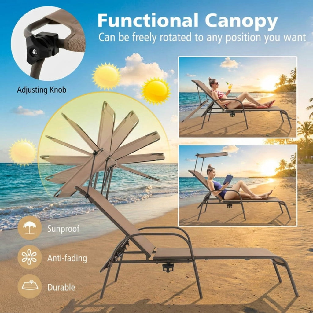 Biotree Patio Heavy-Duty 5-Level Adjustable Chaise Lounge Chair Stackable Patio Chair for Garden BackyardBrown
