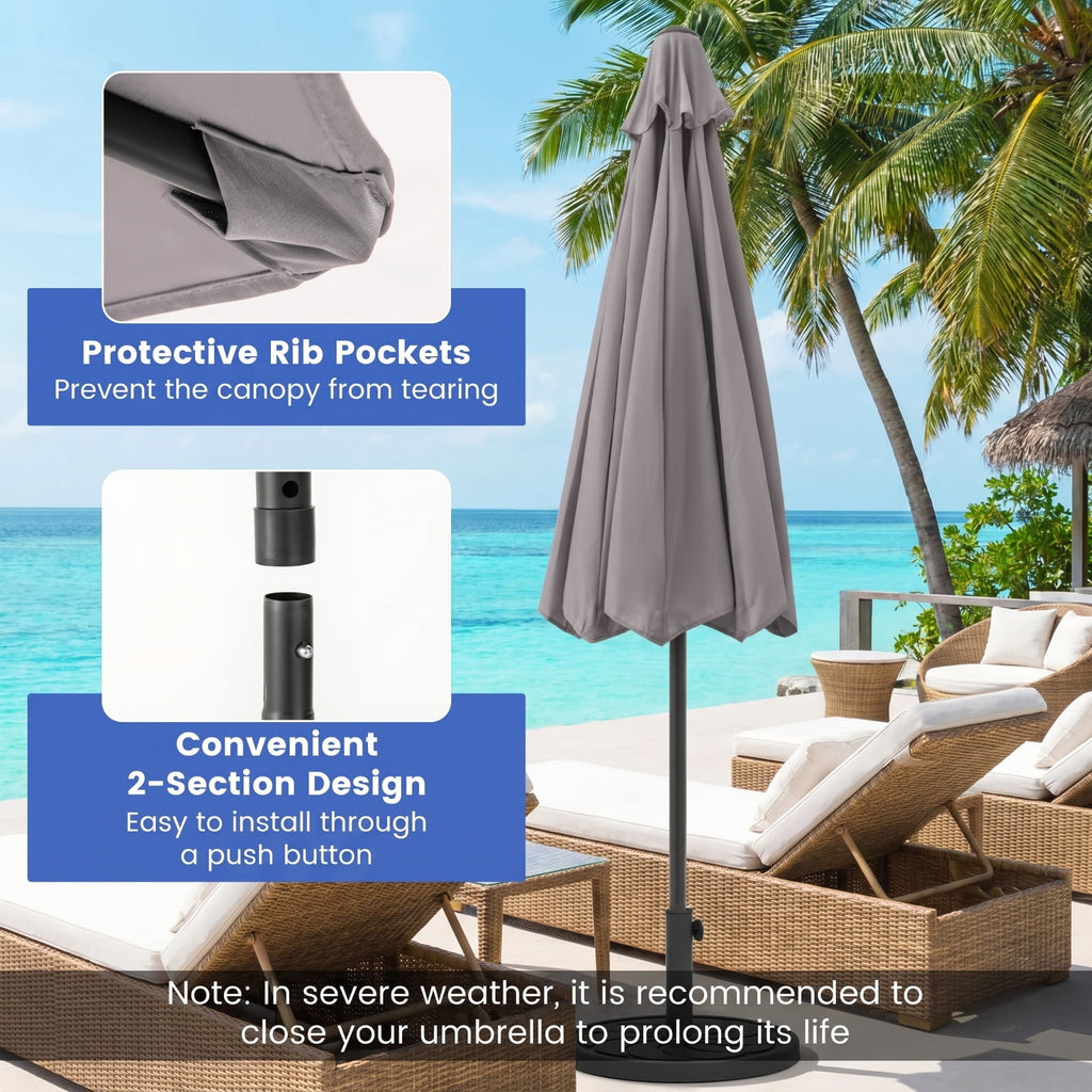 Biotree 8.5 ft Market Patio Umbrella with Crank and Tilt, 8 Sturdy Ribs, Vented Canopy - Gray for Backyard