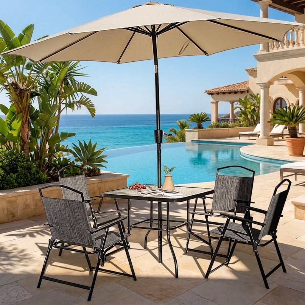 Biotree 34 Inch Outdoor Dining Table Square Tempered Glass Table with 1.5 Inch Umbrella Hole, Gray
