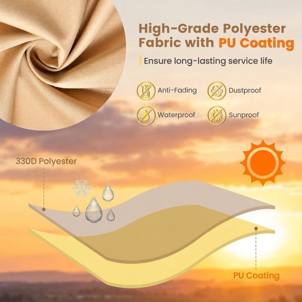 Biotree Waterproof Patio Furniture Cover with Padded Handle and Click-Close Straps Heavy Duty Outdoor Table Cover 90 x 50 x 32 Inches, Beige