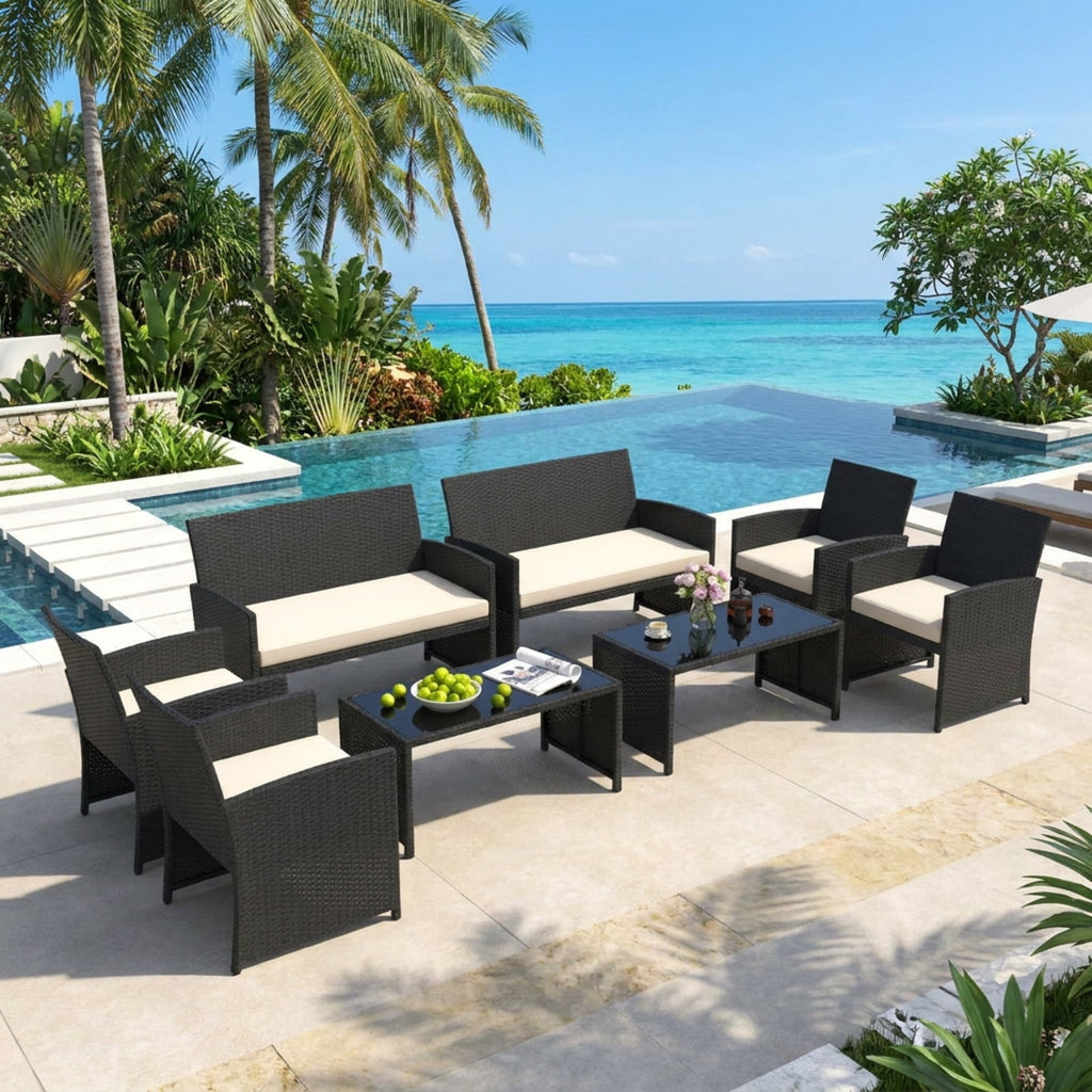 Biotree 4 Pieces Patio Furniture Set with Tempered Glass Tabletop and Removable Cushion Outdoor Conversation Set for Garden Backyard PorchWhite