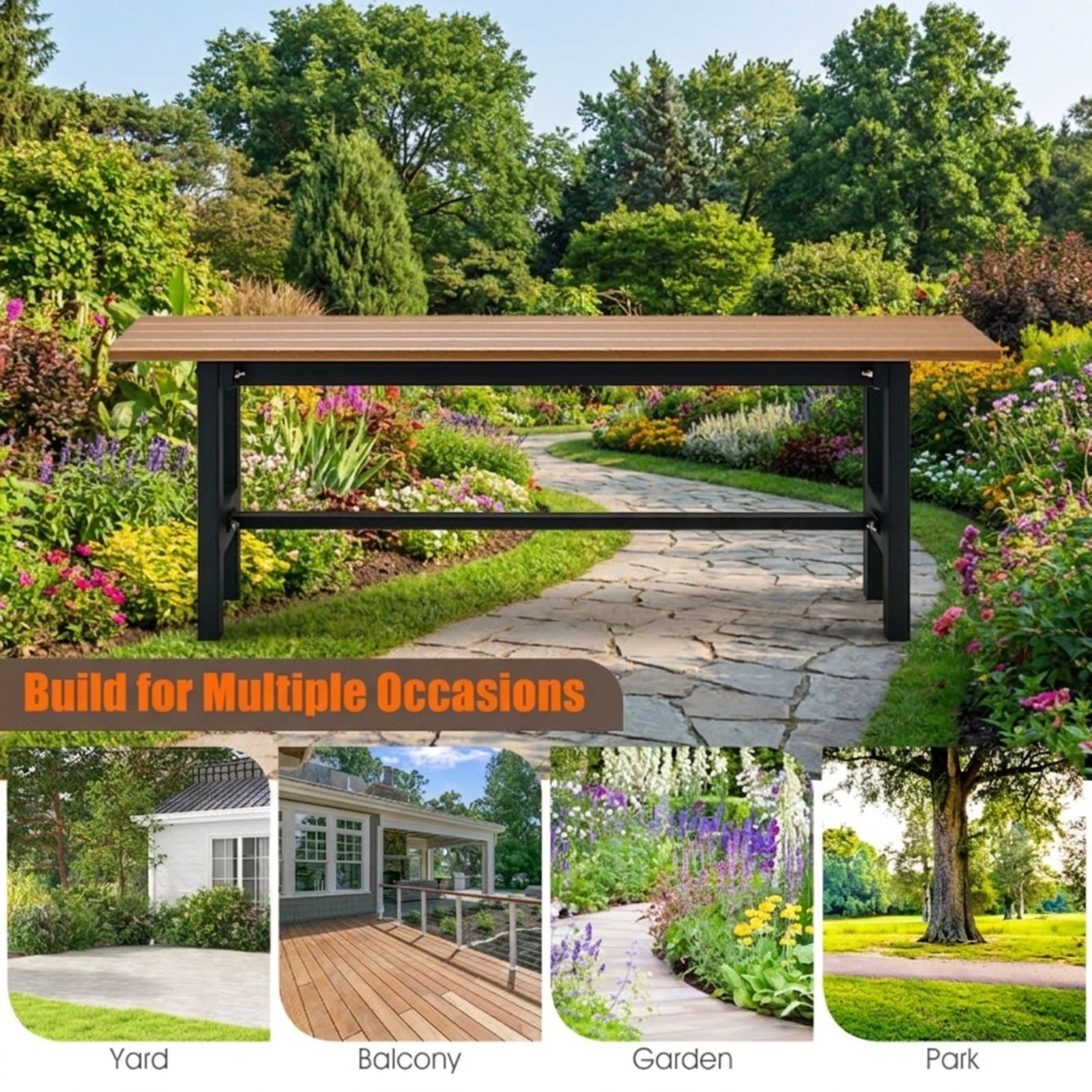 Biotree 47 Inch Outdoor Chair with Slatted Seat Plastic Coated Iron Frame Stackable Patio Chair for Garden BackyardBrown