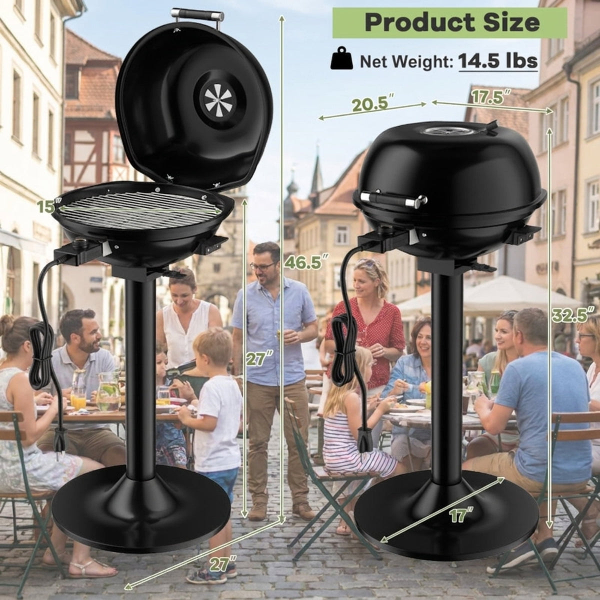 Biotree 1600W Portable Electric BBQ Grill with Temperature Control Grease Collector, Smokeless Tabletop BBQ Cooker for Backyard Patio Camping Black