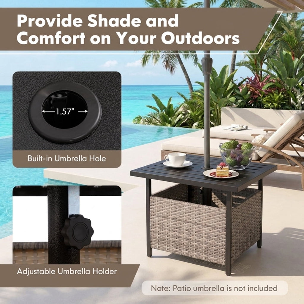 Biotree Outdoor Patio Rattan Wicker Steel Side Deck Table, Gray