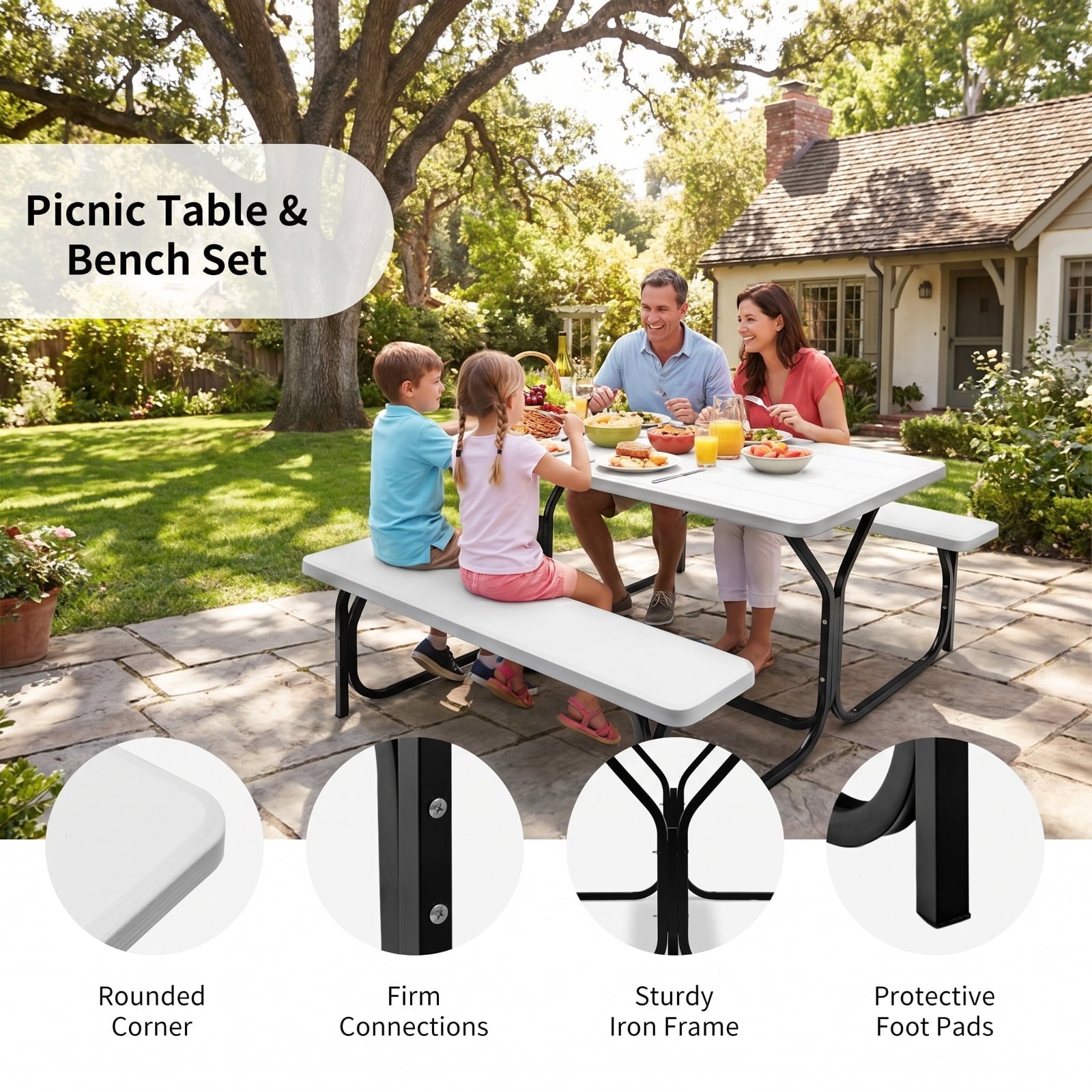 Biotree Picnic Table Bench Set for Outdoor Camping, White